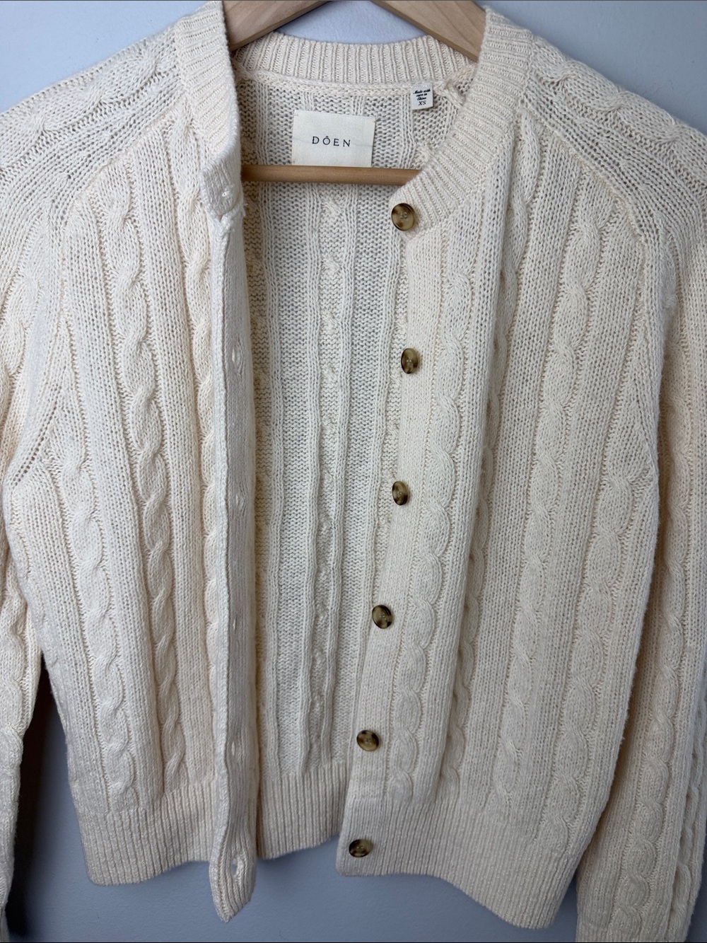 Doen Penrose Cardigan in Sea Salt Wool Linen Cotton XS Minimalist Clean Beauty - Picture 8 of 16